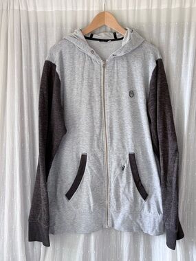 Volcom Gray and Black Hooded Zip Sweatshirt